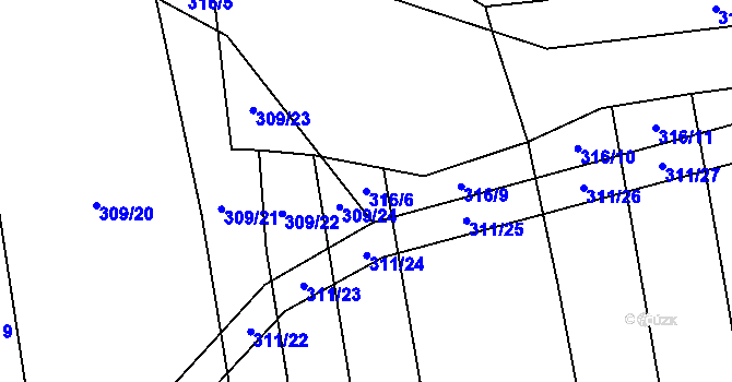 Parcela st. 316/6 v KÚ Poruba nad Bečvou, Katastrální mapa