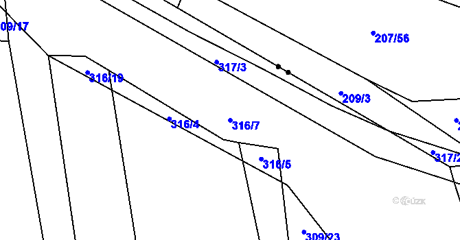 Parcela st. 316/7 v KÚ Poruba nad Bečvou, Katastrální mapa