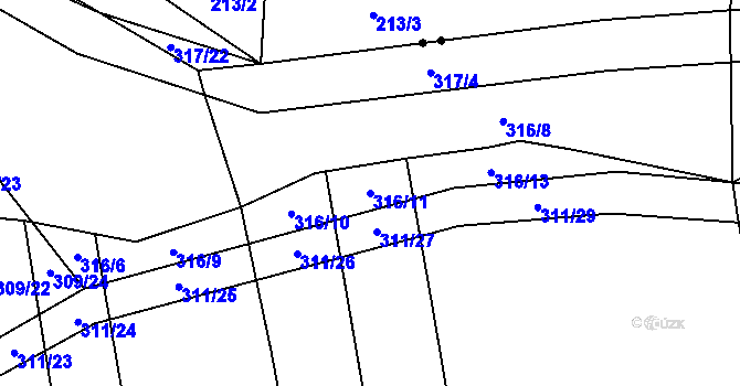 Parcela st. 316/11 v KÚ Poruba nad Bečvou, Katastrální mapa
