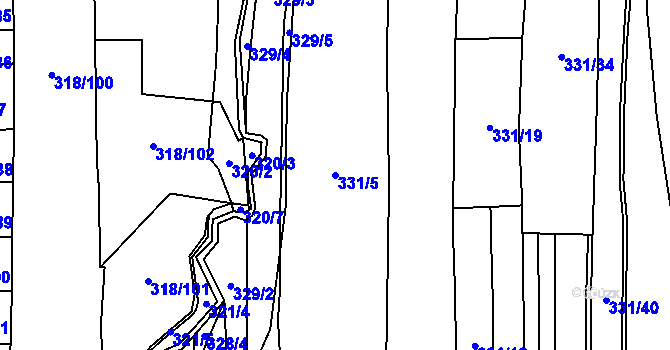 Parcela st. 331/5 v KÚ Poruba nad Bečvou, Katastrální mapa