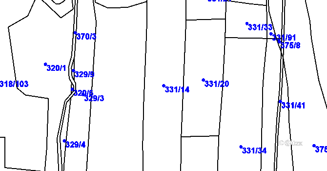 Parcela st. 331/14 v KÚ Poruba nad Bečvou, Katastrální mapa