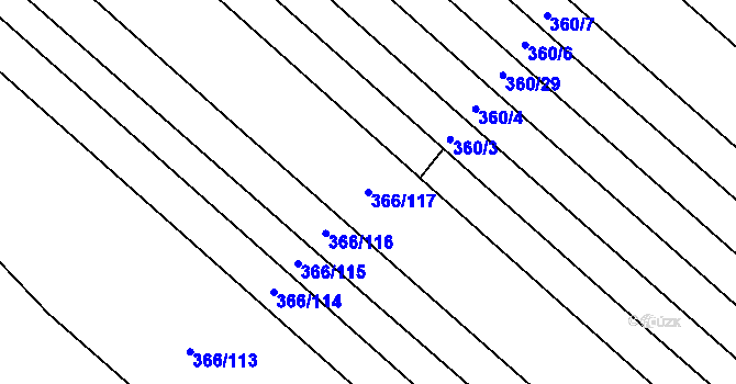 Parcela st. 366/117 v KÚ Poruba nad Bečvou, Katastrální mapa