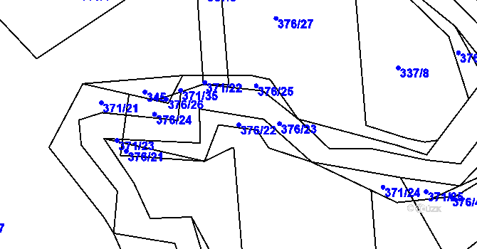 Parcela st. 376/22 v KÚ Poruba nad Bečvou, Katastrální mapa