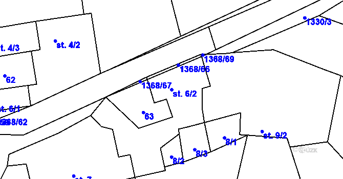 Parcela st. 6/2 v KÚ Pořešice, Katastrální mapa