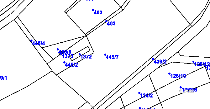 Parcela st. 445/7 v KÚ Pořešice, Katastrální mapa