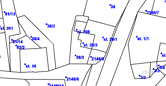 Parcela st. 20/3 v KÚ Pořešín, Katastrální mapa