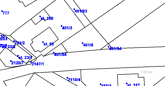 Parcela st. 401/8 v KÚ Pořešín, Katastrální mapa