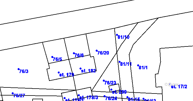 Parcela st. 76/20 v KÚ Pořešín, Katastrální mapa
