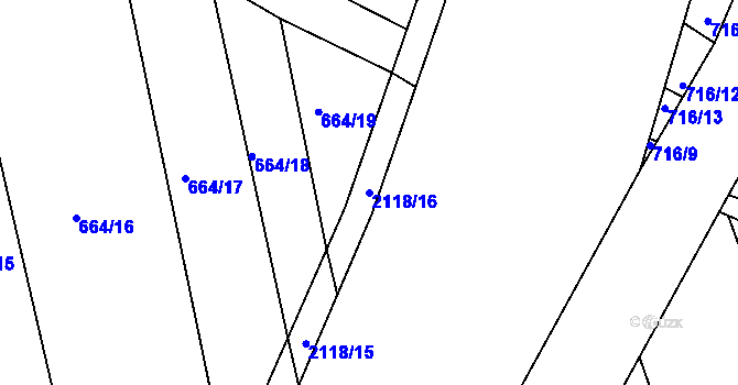 Parcela st. 2118/16 v KÚ Pořešín, Katastrální mapa