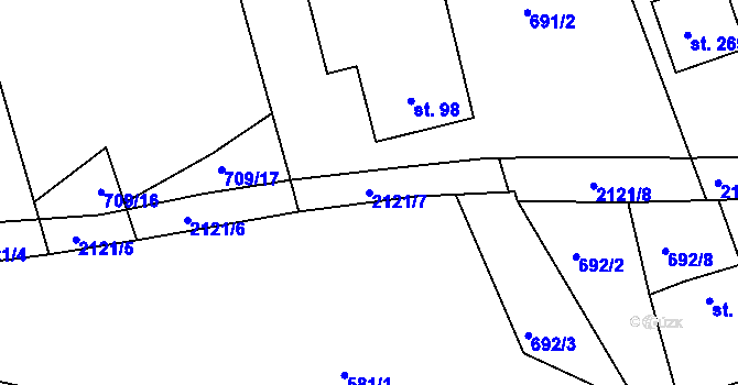 Parcela st. 2121/7 v KÚ Pořešín, Katastrální mapa