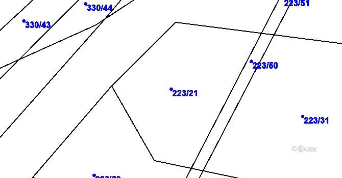 Parcela st. 223/21 v KÚ Pořešín, Katastrální mapa