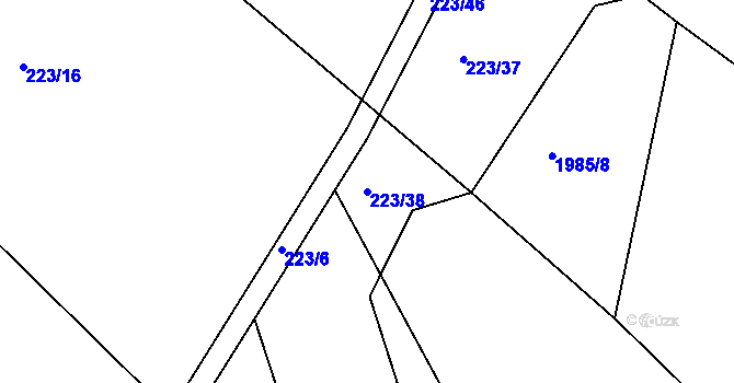 Parcela st. 223/38 v KÚ Pořešín, Katastrální mapa