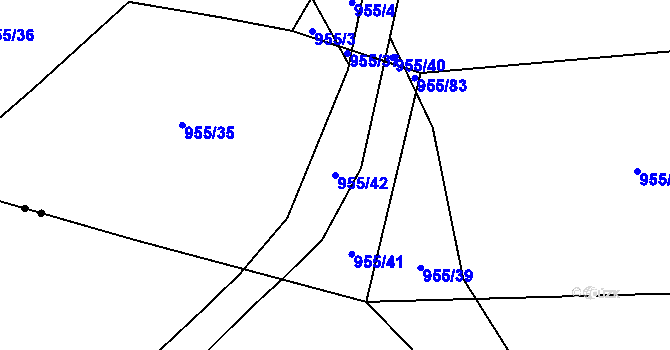 Parcela st. 955/42 v KÚ Pořežany, Katastrální mapa