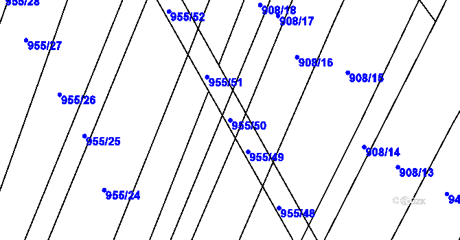 Parcela st. 955/50 v KÚ Pořežany, Katastrální mapa