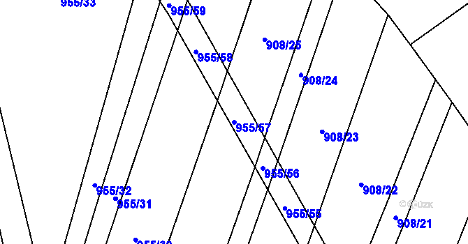 Parcela st. 955/57 v KÚ Pořežany, Katastrální mapa
