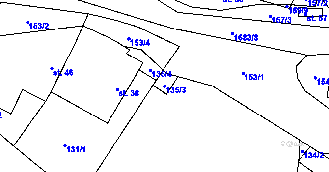 Parcela st. 135/3 v KÚ Pořežany, Katastrální mapa