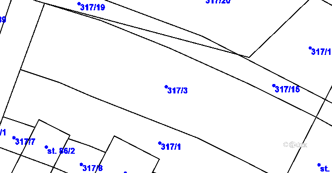 Parcela st. 317/3 v KÚ Pořežany, Katastrální mapa