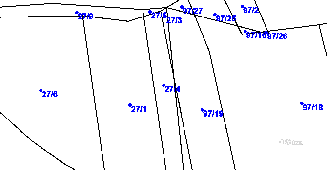 Parcela st. 27/4 v KÚ Tuchonice, Katastrální mapa