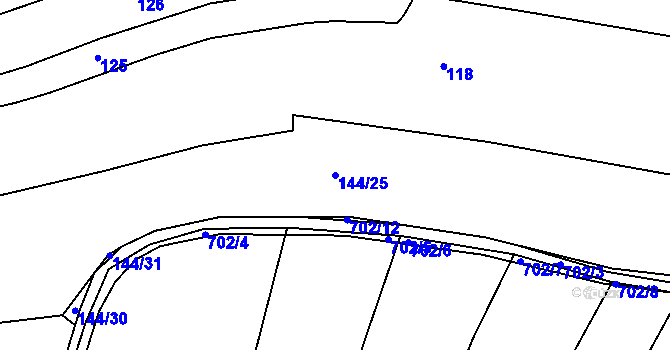 Parcela st. 144/25 v KÚ Tuchonice, Katastrální mapa