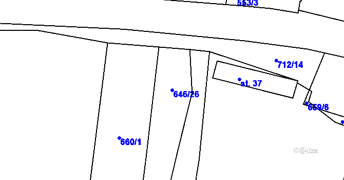 Parcela st. 646/26 v KÚ Tuchonice, Katastrální mapa