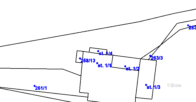 Parcela st. 1/4 v KÚ Tuchonice, Katastrální mapa