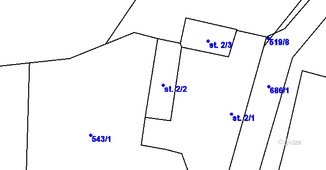 Parcela st. 2/2 v KÚ Tuchonice, Katastrální mapa