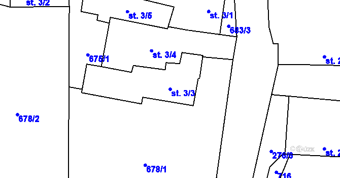 Parcela st. 3/3 v KÚ Tuchonice, Katastrální mapa