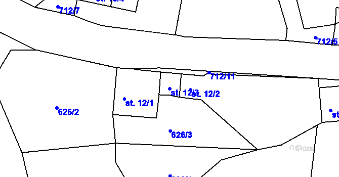 Parcela st. 12/3 v KÚ Tuchonice, Katastrální mapa