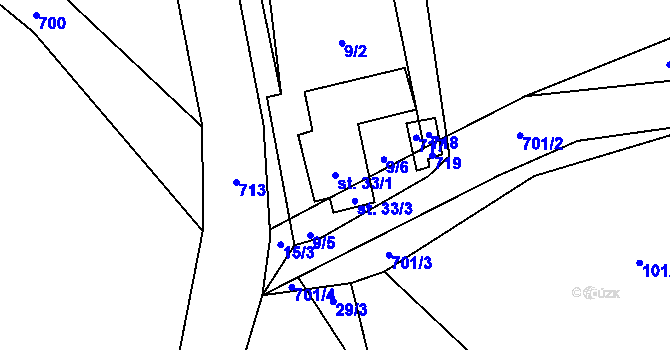 Parcela st. 33/1 v KÚ Tuchonice, Katastrální mapa