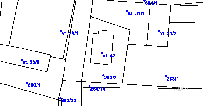 Parcela st. 42 v KÚ Tuchonice, Katastrální mapa