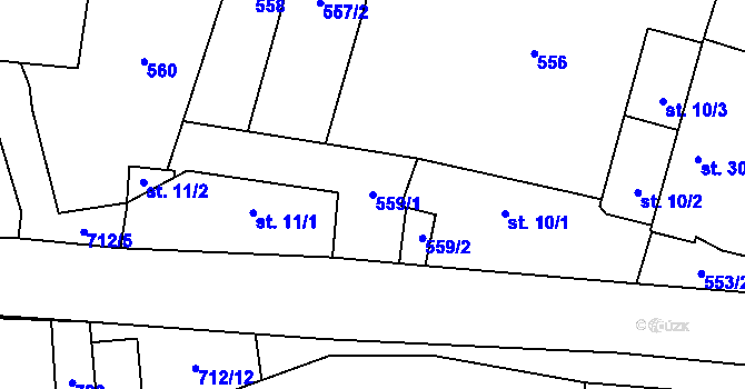 Parcela st. 559/1 v KÚ Tuchonice, Katastrální mapa