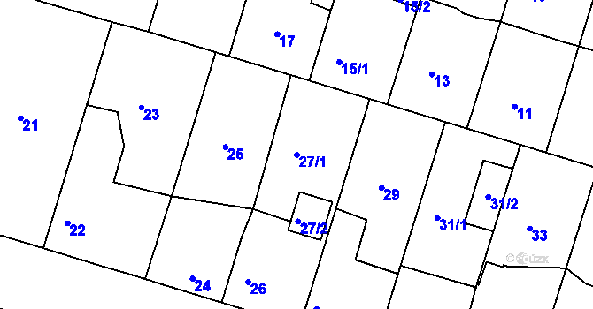 Parcela st. 27/1 v KÚ Poříčany, Katastrální mapa