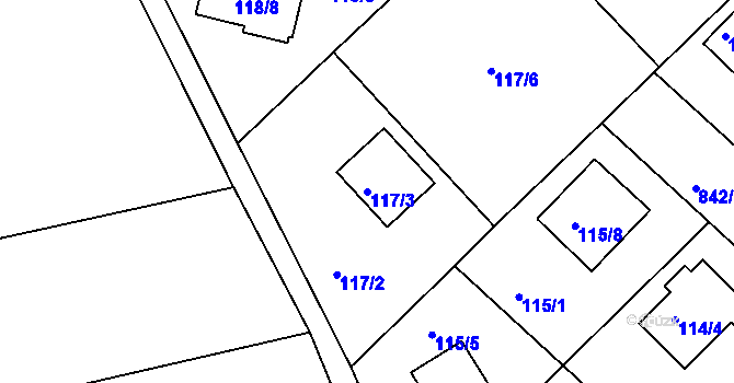 Parcela st. 117/3 v KÚ Poříčany, Katastrální mapa