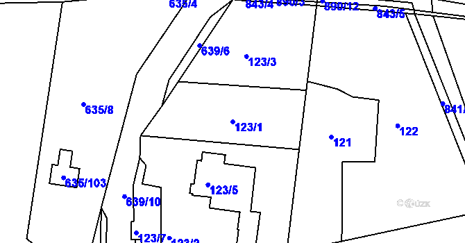 Parcela st. 123/1 v KÚ Poříčany, Katastrální mapa