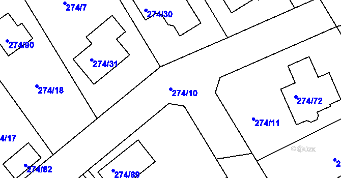 Parcela st. 274/10 v KÚ Poříčany, Katastrální mapa