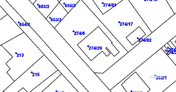 Parcela st. 274/29 v KÚ Poříčany, Katastrální mapa