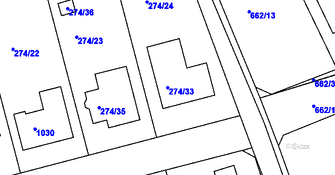 Parcela st. 274/33 v KÚ Poříčany, Katastrální mapa