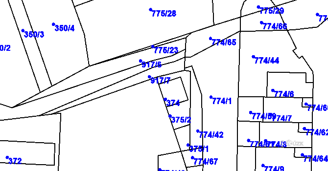 Parcela st. 375/2 v KÚ Poříčany, Katastrální mapa