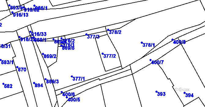 Parcela st. 377/2 v KÚ Poříčany, Katastrální mapa