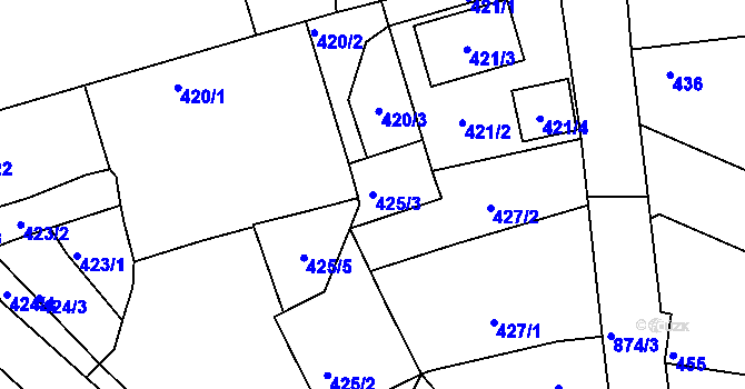 Parcela st. 425/3 v KÚ Poříčany, Katastrální mapa