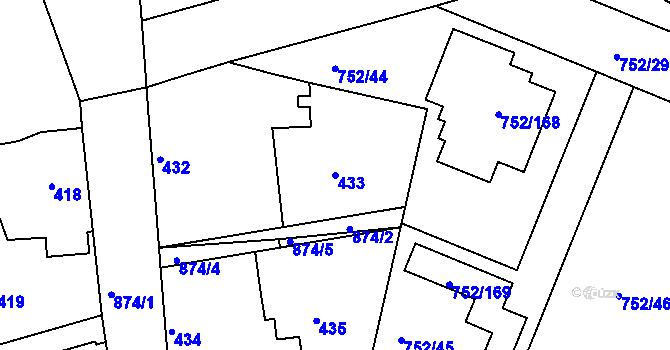 Parcela st. 433 v KÚ Poříčany, Katastrální mapa