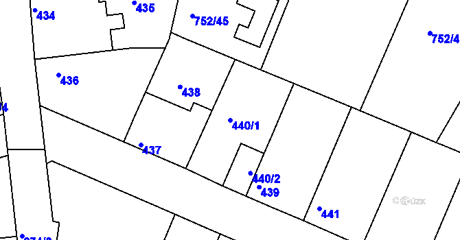 Parcela st. 440/1 v KÚ Poříčany, Katastrální mapa