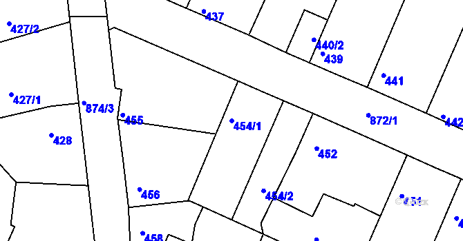 Parcela st. 454/1 v KÚ Poříčany, Katastrální mapa