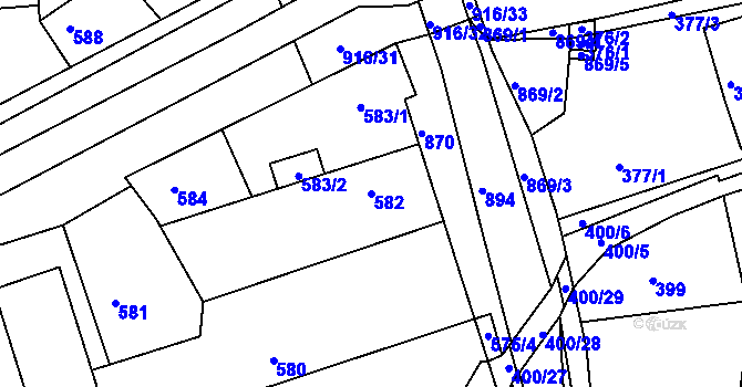 Parcela st. 582 v KÚ Poříčany, Katastrální mapa