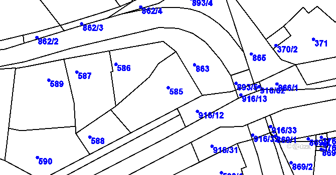 Parcela st. 585 v KÚ Poříčany, Katastrální mapa