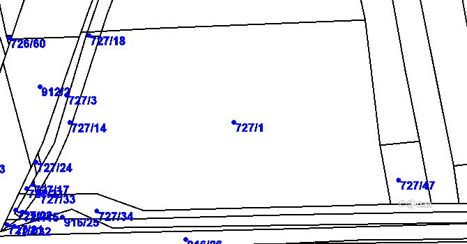 Parcela st. 727/1 v KÚ Poříčany, Katastrální mapa