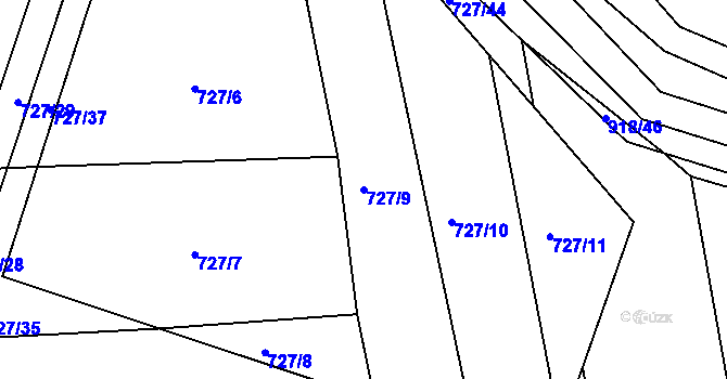 Parcela st. 727/9 v KÚ Poříčany, Katastrální mapa