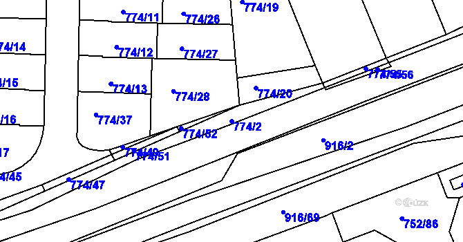 Parcela st. 774/2 v KÚ Poříčany, Katastrální mapa