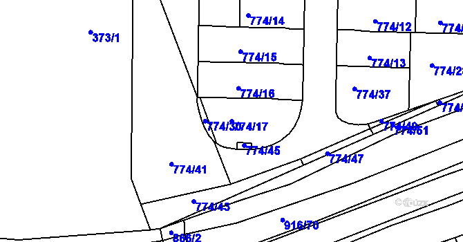 Parcela st. 774/17 v KÚ Poříčany, Katastrální mapa