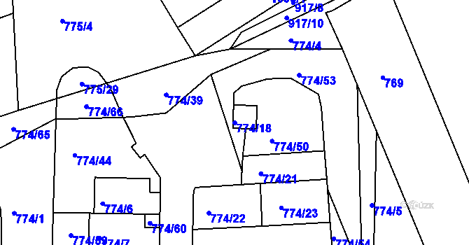 Parcela st. 774/18 v KÚ Poříčany, Katastrální mapa